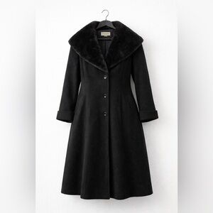 Donnybrook Vintage Black Wool Coat Faux Fur Collar Plus Size 20 Long Winter